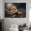 Roi Lion avec couronne impériale, image d'animal, peinture sur toile, Art mural pour décoration de salon, affiches et imprimés