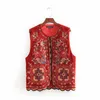 Women Vintage sequins flower embroidery vest jacket ladies retro national style patchwork casual velvet waistCoat CT154 210915