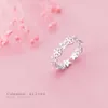 Mode Winter 925 Sterling Zilveren Sneeuwvlok Bloem Stapelbare Vinger Ringen voor Vrouwen Eenvoudige Ring Fijne Sieraden Girl Gift 210707