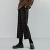 3xl xadrez de lã espessado outono inverno mulher mulheres altas cintura retas calças soltas tornozle-comprimento calças femininas boots calças plus tamanho 210319