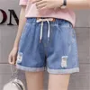 7XL Spring Fashion Shorts Dames Denim Vrouwelijke Shorts Solid Blue Short Jeans Hole Style Plus Size voor Vrouwen A Shorts 210611