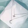 Simple Stars Double Layer Choker Shiny Zircon Moon Pendants Necklaces For Women Gift Fine Fashion Jewelry G1206