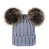 Enfants Bébé Tricoté Chapeaux Hiver Tricot Solide Crochet Cap Chaud Doux Pom Poms Bonnets Double Hairball Chapeau En Plein Air Slouchy Caps DB206