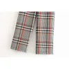 Vintage Plaid Pak Set Womens Blazer and Pants Formal Work Two Piece Single Breasted Jacket 210421