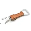 Opener Wooden Handle Bottle Openers Keychain Knife Pulltap Double Hinged Corkscrew Stainless Steel Key Ring Opening Tools Bar RRE12099