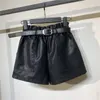 Women's Shorts Women's Fashion High Waist Girls A-line Elegant Leather Bottoms Wide-legged Autumn Winter Women Send Belt