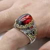 Настоящие чистые старинные кольца мужчины 925 турецкий натуральный тайский стерлинговый серебро классический красный цвет циркона каменные кольца для женщин подарок ювелирных изделий 211217