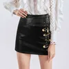 Faldas asimétricas con alfileres de retazos para mujer, minifalda informal de cuero PU de cintura alta, ropa de moda femenina 210521