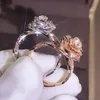 Trouwringen Authentieke Rhinestone Rose Wit Geboortesteen Valentijnsdag Geschenkverjaardag Bruid Engagement voor vrouwen