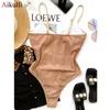 Shiny Swimsuit Women Swimwear Sexy V Neck High Cut Swimming Suit Female Monokini Bodysuit Beach Bathing Swim 210611