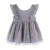 Mudkingdom verão plissado bebê menina vestido brilhar tule com dot dourado crianças roupas joelho comprimento princesa vestidos meninas roupas 210615