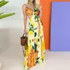 Summer Women Strap Dress Seaside Beach Holiday Style Floral and Leaves Print Sexy Hollow Out V Neck Midi Dress for Women 210521