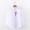 Arrival Women Cat Embroidery White Shirt Turn-down Collar Long Sleeve Button Up Blouse Cute Girls Top Feminina Blusas T9D401 210326