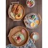Rattan Woven Round Basket Round Serving Cracker Tray With Handles for Bread Fruit Vegetables Restaurant Serving Dinner Parties & Tabletop Display Baskets