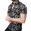 カジュアルショートスリーブラペルプリントシャツメンズシングルボタンスリム印刷特大の男性プラスサイズ高品質のトップヴィンテージチュニック309K