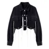 Free Fashion Fringed Denim Jacket Lapel Long Sleeve Single-breasted Button Short Women's 210524