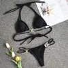 Women's Swimwear Women's Crystal Rhinestone Bikini 2022 Female Bandeau Swimsuit Women Halter Two-pieces Set Diamond Push Up Bathing