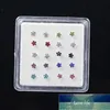 20Pcs/Box Body Nose Piercing Jewelry Nose Rings Studs For Women Colored Crystal Flower Nail Jewelry Wholesale