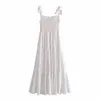 Za Openwork bestickte Träger Kleid Frauen Sleevless Smocked elastische Partykleid Mode Stickerei weiße lange Kleider 210602