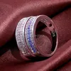 Cubic Zirconia Diamond Ring Band Finger Blue CZ Rows Engagement Wed Rings for Women Fashion Jewelry Will and Sandy