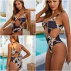 Women's Swimwear Tourist Swimsuit 2021 Spring Summer One Piece Sexy Hollow Stitching Printing All In Bikini Fashion Wholesale