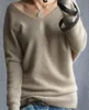 Spring Autumn Cashmere Sweaters Women Fashion Sexy V-neck Pullover Loose 100% Wool Batwing Sleeve Plus Size Knitted Tops