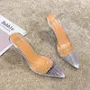 Yaz Şeffaf Sandalet Bling Kristal Ayakkabı Kadınlar Zarif Gökyüzü Yüksek Topuklu Kadın Seksi Bayanlar Parti Kulübü Elbise Ayakkabı