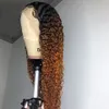 Deep Kinky Curly peruk full spets främre mänskliga hår ombre brun färg syntetiska peruker för svarta kvinnor3270777