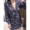 Vintage Floral Cópia Blazer-Style Jumpsuit Mulheres Notched Collar Manga Longa Elegante Macacão Curto Romper Monos Mujer 210430