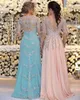 Luxe Bead Crystal Pailletten Moeder van de Bruid Jurken Lange Mouwen V-hals Roze Plus Size Formele Party Prom Gowns277Z