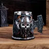 Takı Torbalar, Çanta Vikingler Kafatası Vintage Stil Paslanmaz Çelik Bira Kupa Ortaçağ Korsan Ahşap Varil Kahve Fincanları Cadılar Bayramı Metal İçecek Bar