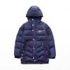 Kids Winter Hooded Zipper Jackets Thick Down-cotton Coat For 3-15years Boys Metal Designer Teenagers Parka Outwear Clothes