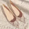 Жемчужный круг заостренные плоские женские туфли круг пряжки алмазные сексуальные свадьбы свадебные Bridesmaid выпускной для леди обувь