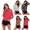 Autumn Striped Knit Top Batwing Sleeve O neck Women Casual Comfortable Simple Loose Pullovers Thin Sweater Red Black Khaki White 210507