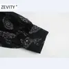 Zevity Womenビンテージカシューナッツプリント蝶ネイサシスロングシャツドレスフェムム長袖vestidoシックカジュアルスリムドレスDS4469 210603