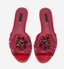 Marchi eleganti Sandali in pizzo arcobaleno Pantofole Appartamenti Fiore Cristalli Suola in pelle con marchio Scivolo Abbellimento gioiello Mulo Casual Walking EU34-43