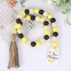 Tassel Wood Bead Decor Pendant Creative Bees Two-tone Wooden Beads English Hang Tag Fringe Handmade Natural Hemp Rope Garland Wardrobe Door Adornment wmq1335