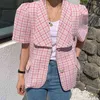 Haute qualité été femmes Tweed veste manteau coréen Chic décontracté dames bouton Silm Plaid court laine manteaux vêtements d'extérieur 210514