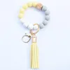 Newsilicone Beaded Bangle Keychain med tofs för kvinnor Party Favorit, Wristlet Key Ring Bracelet RRA10527