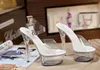 Женщины Сандальные туфли Женская модель T Станция станции CATWALK Сексуальный Кристалл Прозрачный Обувь 15см Высокие каблуки Водонепроницаемые Головы Сандалии