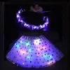 Décoration de fête Glow Light Girl Enfant Dot Tutu Jupe Leis Fleur Couronne Couronne Ensemble Cadeau D'anniversaire Noël Led Vêtements 3-12 Ans Néon