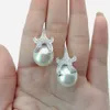 YYGEM 14mm round white sea shell Pearl starfish Cz White Gold color Plated Hook Earrings office style for women