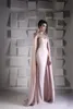 Блеск русалка выпускные платья с длинной оберткой хрустальные бисером шеи сексуальная иллюзия Ruched сатин розовый вечернее платье формальная вечеринка носить шикарное на заказ Pageant Robe de Mariee