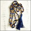 Pendentif Colliers Pendentifs Bijoux 108 Mala Perles Collier Oeil de Tigre Lapis Lazi Noué Gland Longue Yoga Méditation 210323 Drop Livraison 2