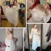 LY VAREY LIN Autumn Women Elegant Holiday Dresses Puff Sleeve Slash Neck Off Shoulder Smocked White Chiffon Dresses 210806