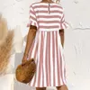 Jocoo Jole Kvinnor Sommar Elegant Ruffle Ärm Striped Patchwork A-Line Klänning Casual High Waist Loose Pocket Beach Wear 210619