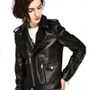 Femmes veste en cuir printemps automne col rabattu court Faux manteaux dames Biker Moto vêtements 210525