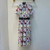 Women Fashion Summer Runway Dress High Quality Festa Elegant Designers Short Sleeve Cartoon Print Robe Femme Holiday Vestidos 210601