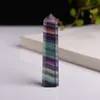Natürlicher Fluorit-Quarz-Kristallturm, bunter gestreifter Spitzenstab, Geschenk 4108697