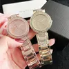 Märke Watches Women Girl Diamond Crystal Big Letters Style Metal Steel Band Quartz With Logo Wrist Watch GS 41